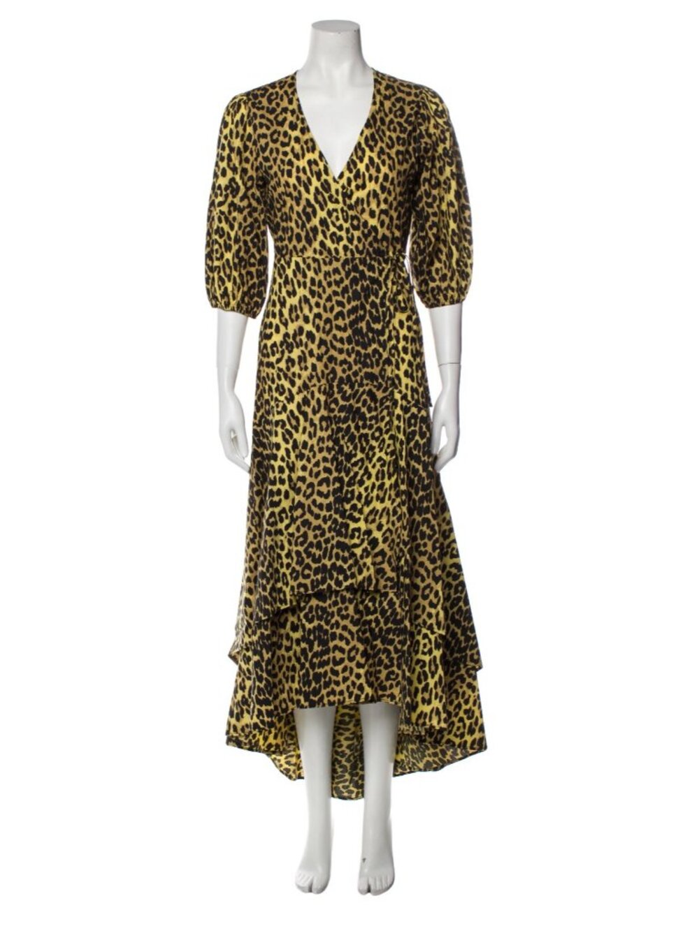 Ganni Bijou Leopard Print Wrap Midi Dress
